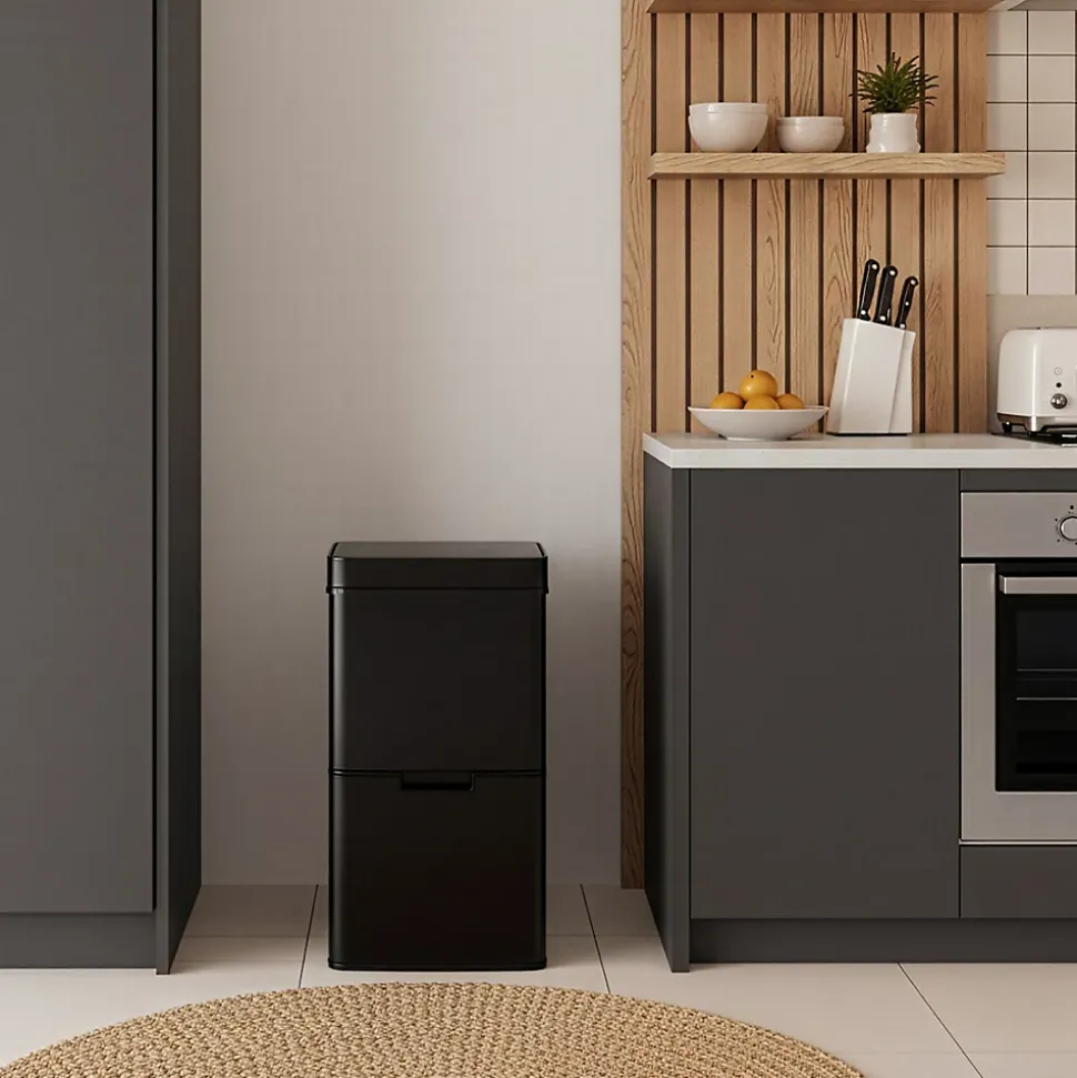 Poubelle à capteur Venna acier 72 L noir en.casa