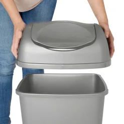 Poubelle à couvercle basculant 40L en plastique gris H.65,5 cm, Tazetta