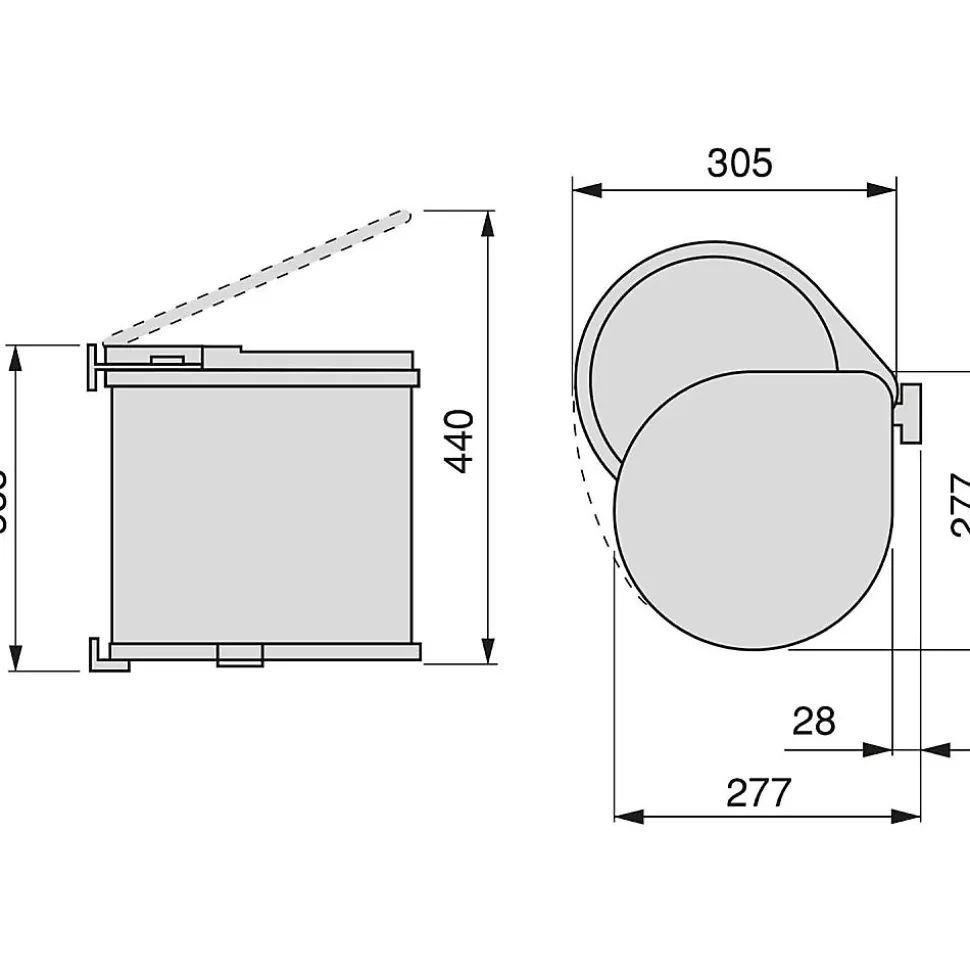 Poubelle à fixation sur porte conteneur de 13 litres