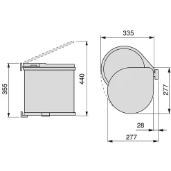 Poubelle à fixation sur porte conteneur de 13 litres