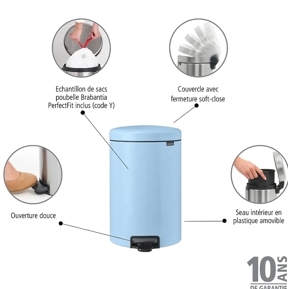 Poubelle à pédale coloris bleu Brabantia NewIcon 20 L