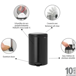 Poubelle à pédale coloris noir Brabantia NewIcon 20 L