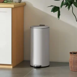 Poubelle à pédale compacte design 30L - seau intérieur amovible, couvercle fermeture douce - métal gris clair