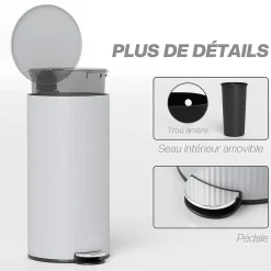 Poubelle à pédale compacte design 30L - seau intérieur amovible, couvercle fermeture douce - métal gris clair