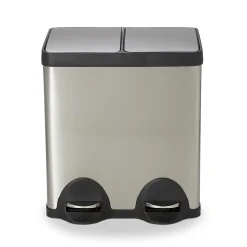 Poubelle à pédale double compartiment 2 x 20L en acier inoxydable effet aluminium, Cooke & Lewis Beclan