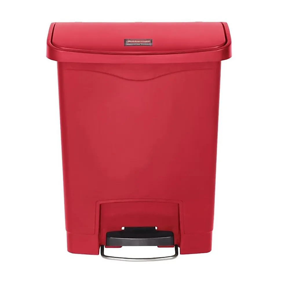 Poubelle à pédale frontale Rubbermaid Slim Jim rouge 30L
