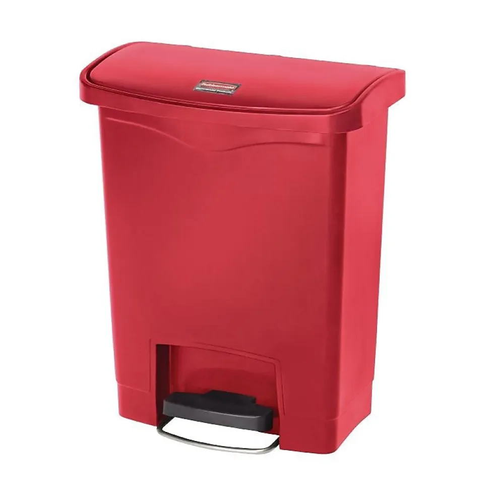 Poubelle à pédale frontale Rubbermaid Slim Jim rouge 30L