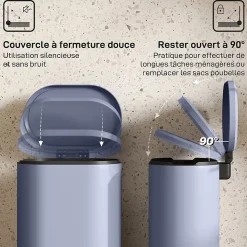 Poubelle à pédale 30L - poubelle de cuisine - poubelle ronde - métal gris