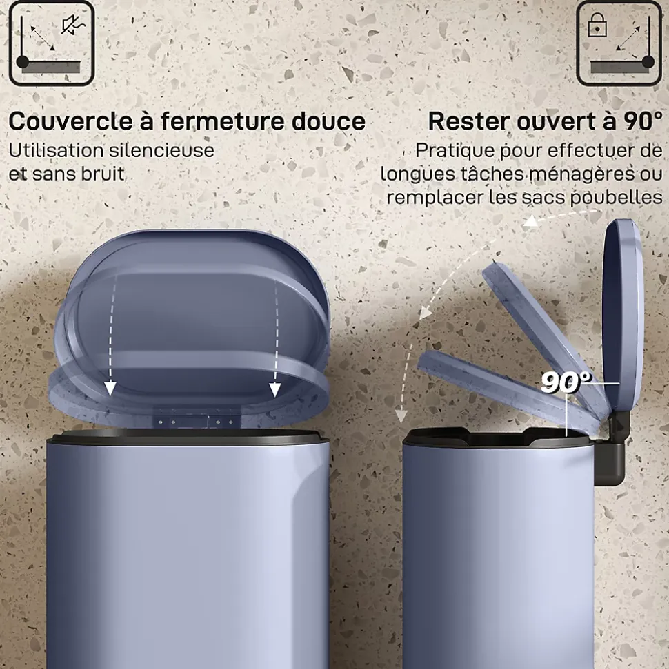 Poubelle à pédale 30L - poubelle de cuisine - poubelle ronde - métal gris