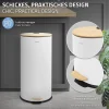 Poubelle à pédale ML-Design 30 L blanche en acier ronde couvercle en bambou fermeture silencieuse