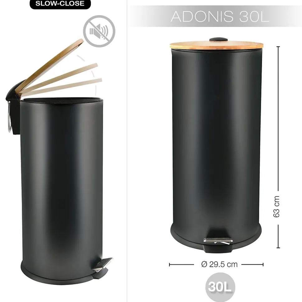 Poubelle Adonis noir matt 30L Spirella