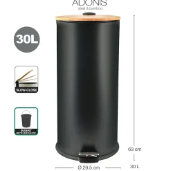 Poubelle Adonis noir matt 30L Spirella