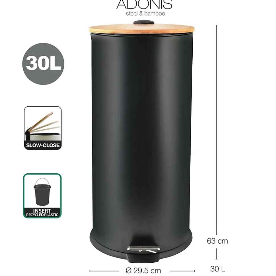 Poubelle Adonis noir matt 30L Spirella