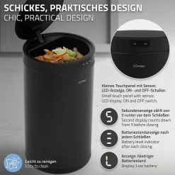 Poubelle automatique avec capteur ML-Design 30L noir aspect mat avec anneau de maintien pour sac