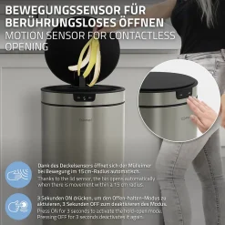Poubelle automatique avec capteur ML-Design 40L argenté en inox avec anneau de maintien pour sac