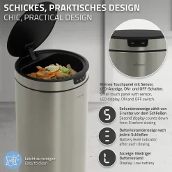 Poubelle automatique avec capteur ML-Design 40L argenté en inox avec anneau de maintien pour sac