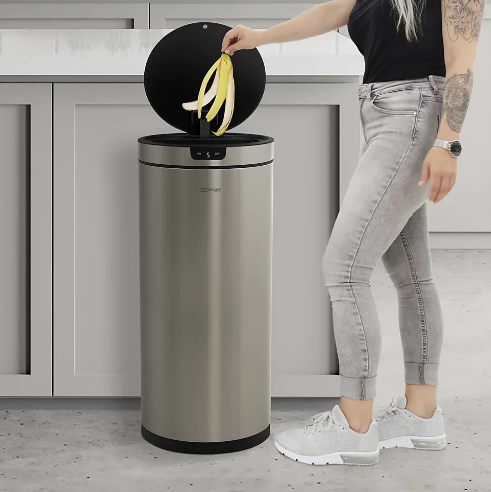 Poubelle automatique avec capteur ML-Design 40L argenté en inox avec anneau de maintien pour sac