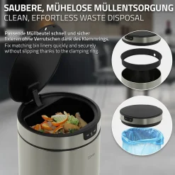 Poubelle automatique avec capteur ML-Design 40L argenté en inox avec anneau de maintien pour sac