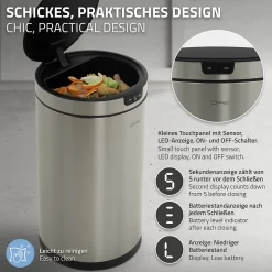 Poubelle automatique avec capteur ML-Design 30L argenté en inox avec anneau de maintien pour sac