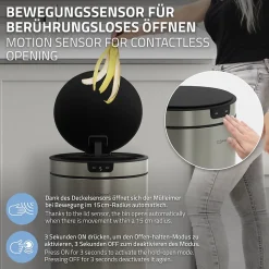 Poubelle automatique avec capteur ML-Design 30L argenté en inox avec anneau de maintien pour sac