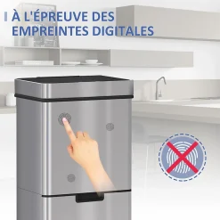 Poubelle automatique détecteur de mouvement poubelle tri selectif 3 bacs capacité totale 72L acier inox. brossé
