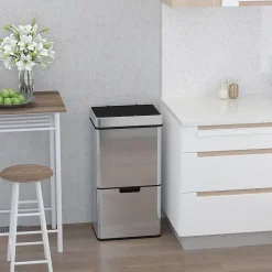 Poubelle automatique détecteur de mouvement poubelle tri selectif 3 bacs capacité totale 72L acier inox. brossé