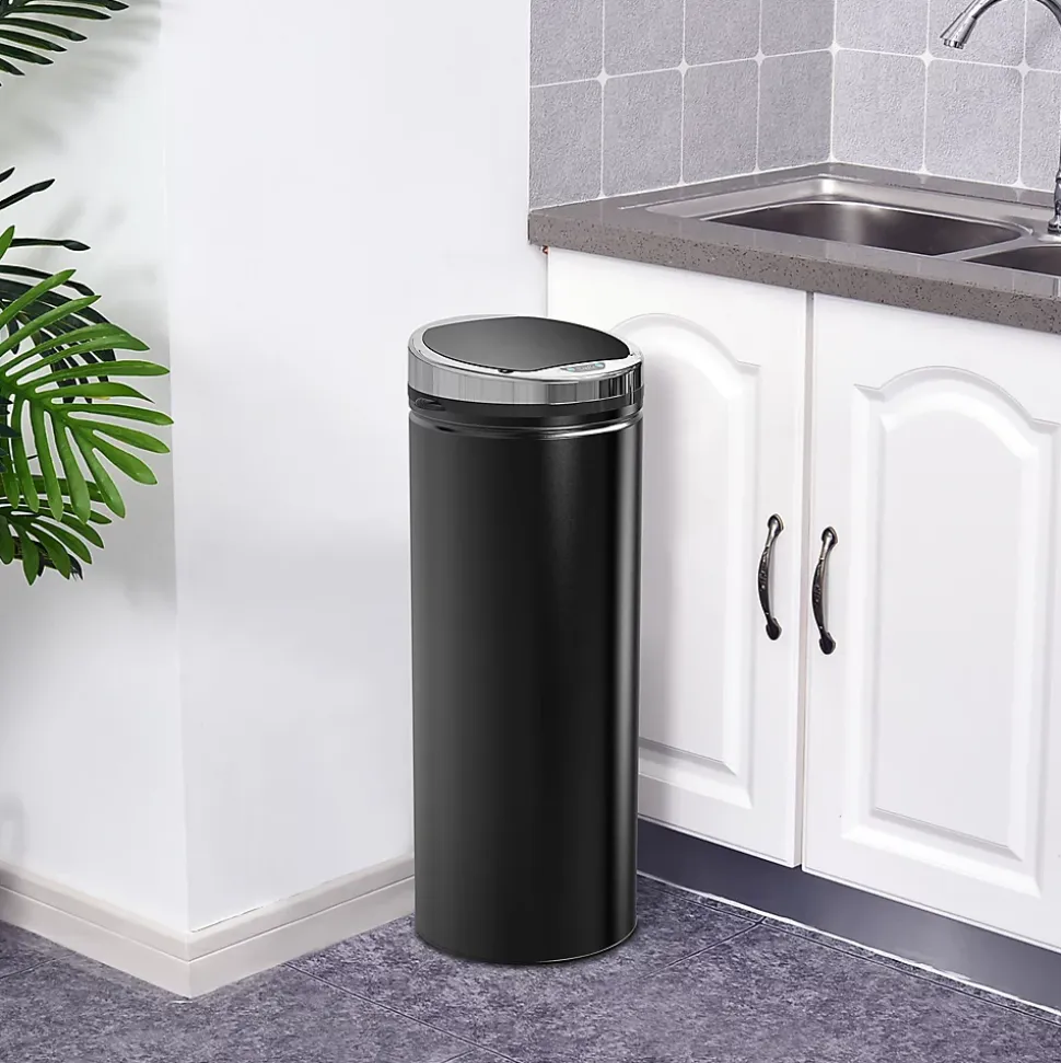 Poubelle automatique détecteur de mouvement 50L bac amovible acier inox. noir