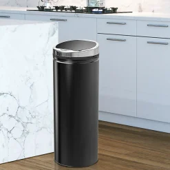 Poubelle automatique détecteur de mouvement 50L bac amovible acier inox. noir