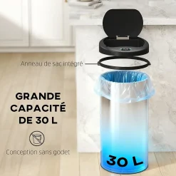 Poubelle automatique 30L dim. 32 x 30 x 68 cm - capteur de mouvement - acier inox brossé