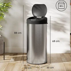 Poubelle automatique 30L dim. 32 x 30 x 68 cm - capteur de mouvement - acier inox brossé