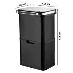 Poubelle cuisine automatique de tri à 4 compartiments - 60L - Noir mat - Piles ou batterie