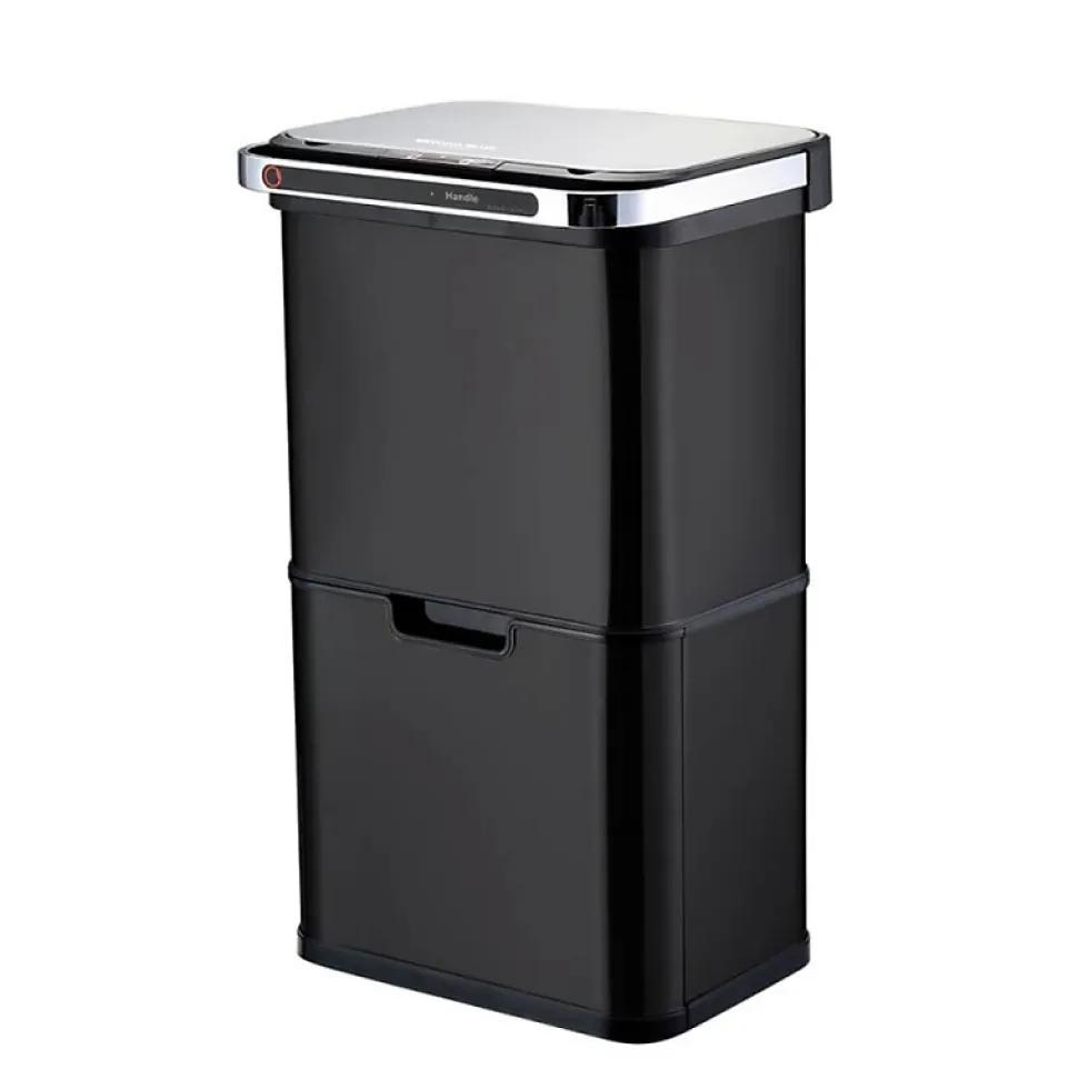 Poubelle cuisine automatique de tri à 4 compartiments - 60L - Noir mat - Piles ou batterie