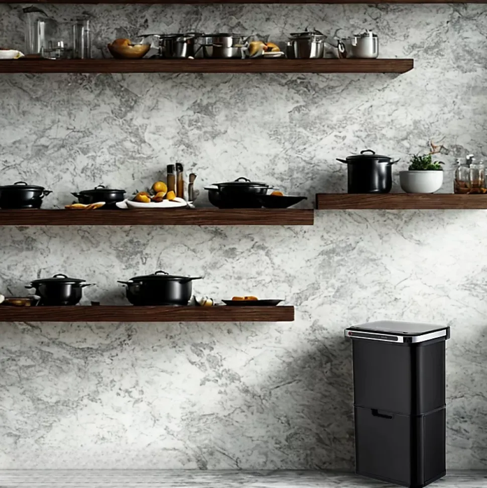 Poubelle cuisine automatique de tri à 4 compartiments - 60L - Noir mat - Piles ou batterie
