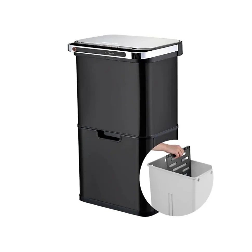 Poubelle cuisine automatique de tri à 4 compartiments - 60L - Noir mat - Piles ou batterie