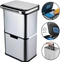 Poubelle cuisine automatique de tri à 4 compartiments - 60L - Inox SS304 - Piles ou batterie