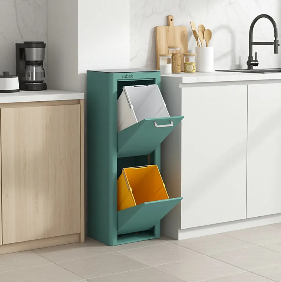 Poubelle cuisine de tri sélectif CUBEK, 2 compartiments de 20 litres.