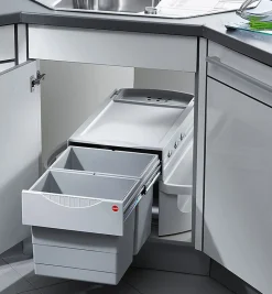 Poubelle d'angle encastrable tri sélectif 2 bacs 36L (18+18) Hailo Rondo