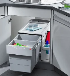 Poubelle d'angle encastrable tri sélectif 2 bacs 40L (20+20) Hailo Rondo Comfort
