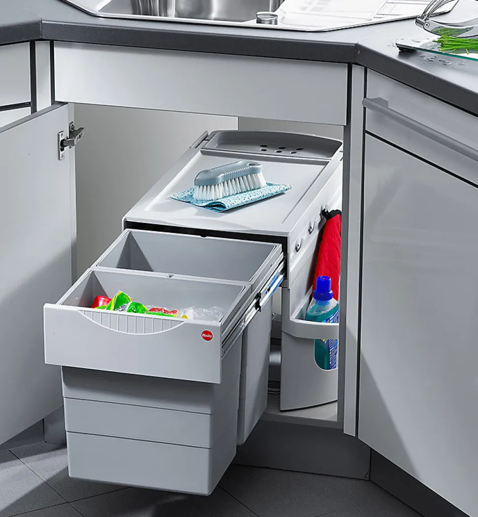 Poubelle d'angle encastrable tri sélectif 2 bacs 40L (20+20) Hailo Rondo Comfort