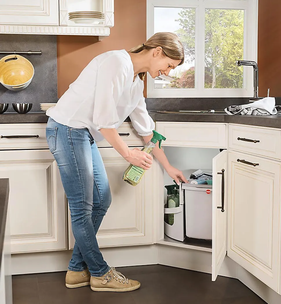 Poubelle d'angle encastrable tri sélectif 2 bacs 40L (20+20) Hailo Rondo Comfort