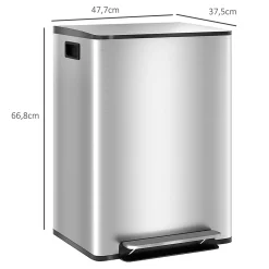 Poubelle de cuisine à pédale 2 compartiments 2 x 30L - seaux amovibles - acier inox. brossé