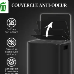 Poubelle de cuisine à pédale 2 compartiments 2 x 25L - seaux amovibles - acier inox. noir mat