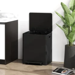 Poubelle de cuisine à pédale 2 compartiments 2 x 25L - seaux amovibles - acier inox. noir mat