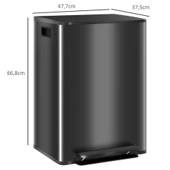 Poubelle de cuisine à pédale 2 compartiments 2 x 30L - seaux amovibles - acier inox. brossé noir