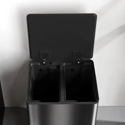 Poubelle de cuisine à pédale 2 compartiments 2 x 30L - seaux amovibles - acier inox. brossé noir