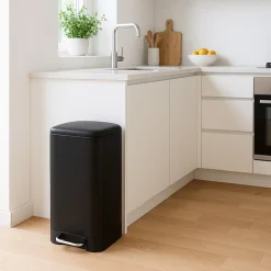 Poubelle de cuisine à pédale 30 L métal noir mat – l.34 x P.28 x H.68 cm – design compact, ouverture facile et hygiénique Frandis Urban