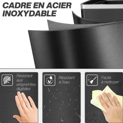 Poubelle de cuisine 2 x 20L - poubelle à pédale 2 compartiments seaux amovibles - acier inox. noir brossé