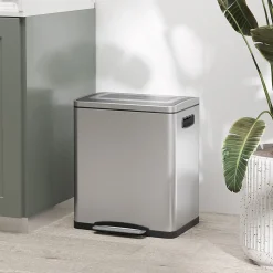 Poubelle de cuisine 2 x 15L - poubelle à pédale 2 compartiments seaux amovibles - acier inox. brossé