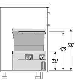 Poubelle de cuisine coulissante encastrable 30L Hailo Cargo Synchro