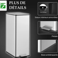 Poubelle de cuisine 20L - poubelle à pédale compartiment seau amovible - acier inox.